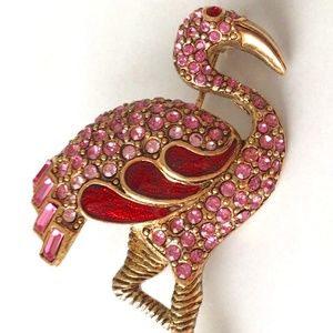 Vintage Maria Rivera LORAN signed Swarovski crystal Flamingo brooch